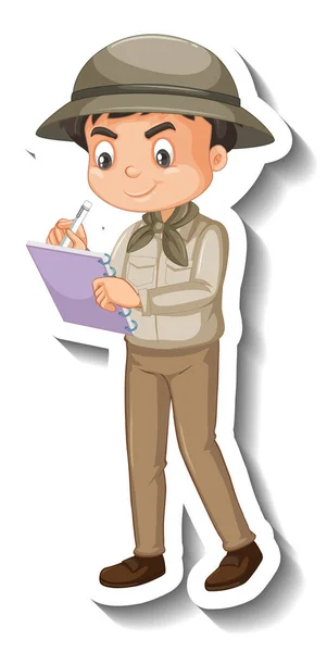 男孩穿着狩猎服装卡通人物贴纸插图 — 图库矢量图片