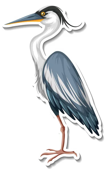 Heron Animal Pájaro Dibujos Animados Etiqueta Ilustración — Vector de stock
