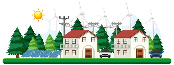 Groene Energie Opgewekt Door Windturbine Zonnepaneel Illustratie — Stockvector