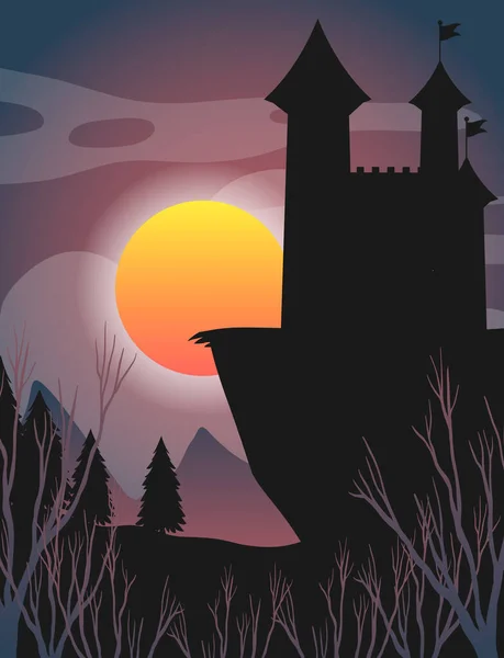 Gruselige Nacht Hintergrund Mit Vollmond Illustration — Stockvektor