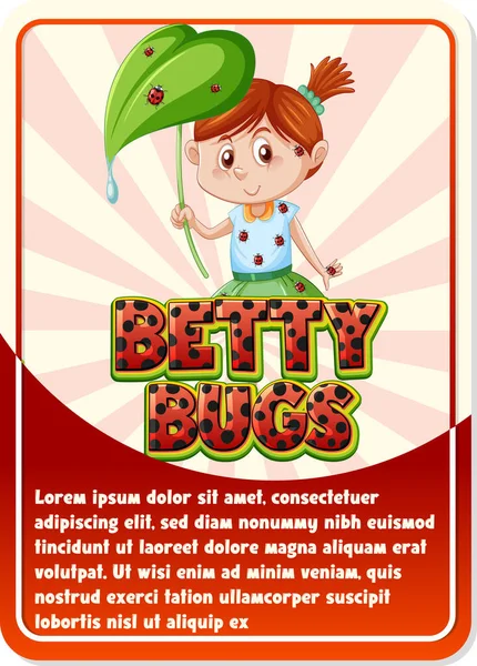 単語ベティ虫のイラストとキャラクターゲームカードテンプレート — ストックベクタ