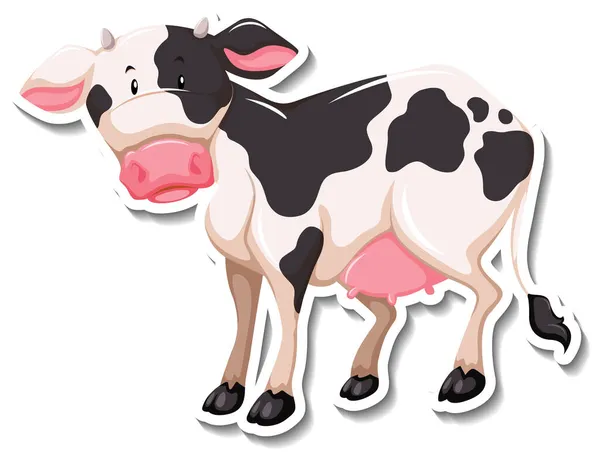 Vaca Fazenda Animal Desenho Animado Etiqueta Ilustração — Vetor de Stock