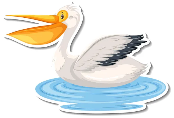 Pélican Oiseau Dessin Animé Autocollant Illustration — Image vectorielle