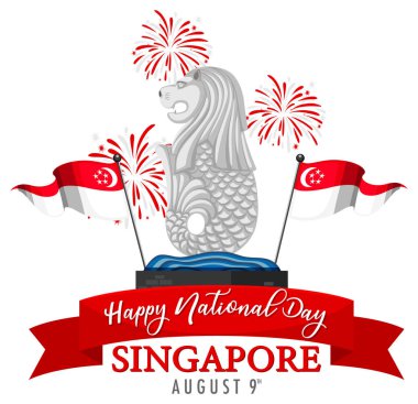 Singapur Ulusal Günü pankartıyla Singapur illüstrasyonu