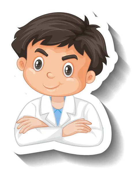 Wissenschaftler Student Boy Cartoon Figur Aufkleber Illustration — Stockvektor