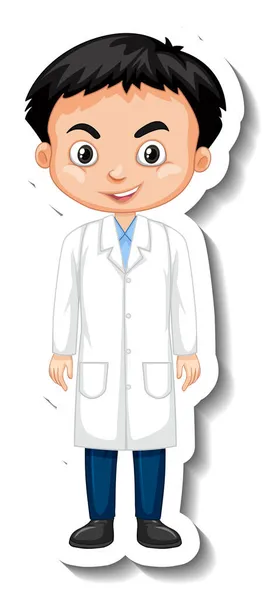 Wetenschapper Jongen Cartoon Karakter Sticker Illustratie — Stockvector