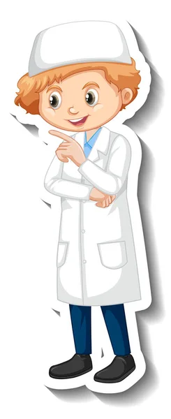 Vetenskapsman Muslim Pojke Tecknad Karaktär Klistermärke Illustration — Stock vektor