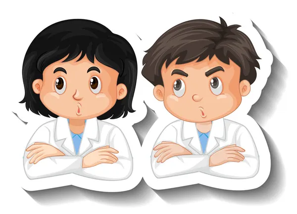 Scientist Student Cartoon Character Sticker Illustration — Stock Vector