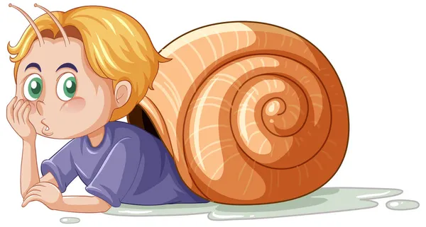 Snail Boy Cartoon Character White Background Illustration — Stock Vector