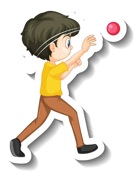 Ein Junge Wirft Ball Cartoon Figur Aufkleber Illustration — Stockvektor