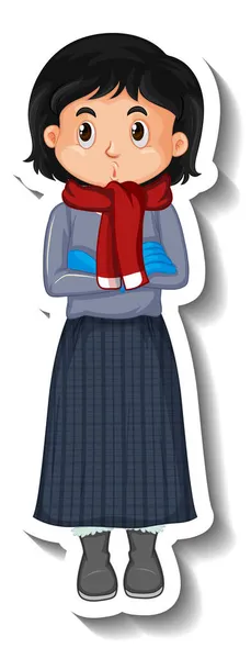 Girl Wearing Winter Outfit Cartoon Sticker Illustration — Stock Vector