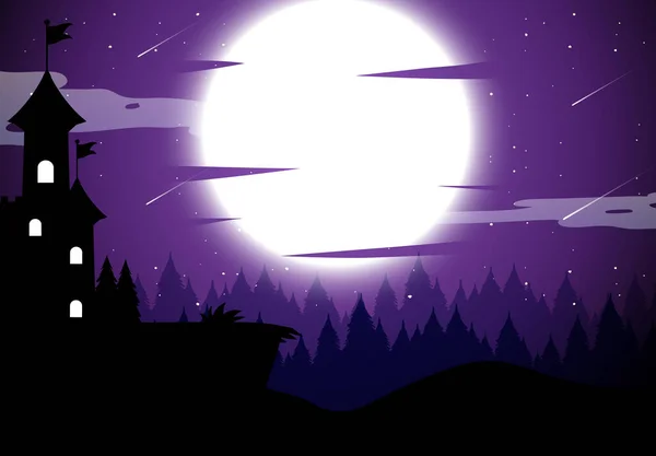 Fond Nocturne Effrayant Avec Illustration Pleine Lune — Image vectorielle