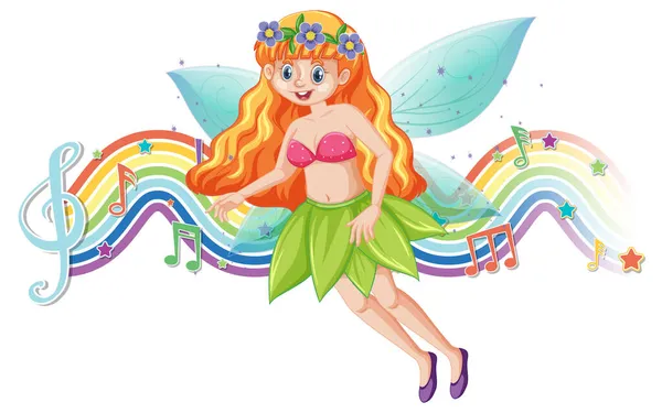 Nette Fee Cartoon Figur Mit Melodie Regenbogenwelle Illustration — Stockvektor