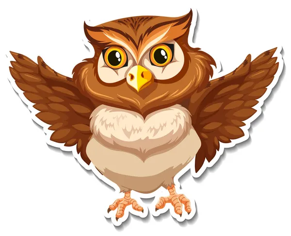Brown Coruja Pássaro Desenho Animado Personagem Adesivo Ilustração —  Vetores de Stock