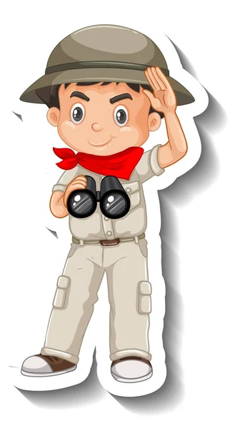 Boy Wear Safari Outfit Cartoon Character Sticker Illustration — Stock Vector