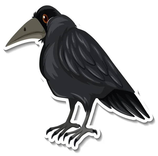 Etiqueta Engomada Pájaro Cuervo Negro Ilustración — Vector de stock