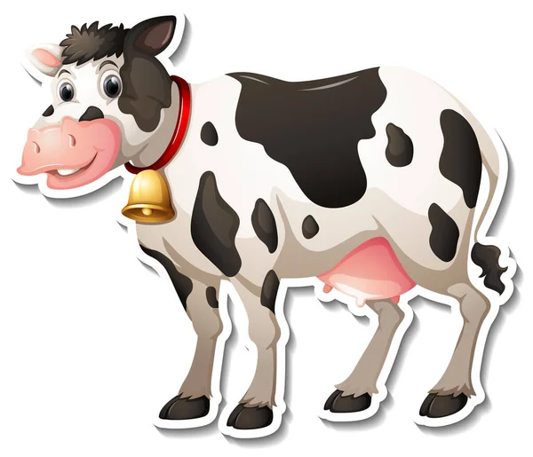 Vaca Fazenda Animal Desenho Animado Etiqueta Ilustração — Vetor de Stock