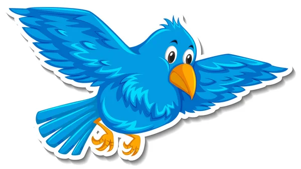 Niedliche Blaue Vogel Tier Cartoon Aufkleber Illustration — Stockvektor
