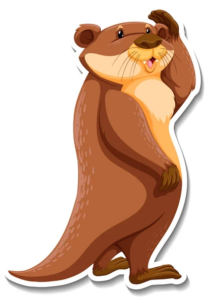 Cute Otter Wild Animal Cartoon Sticker Illustration — Stock Vector