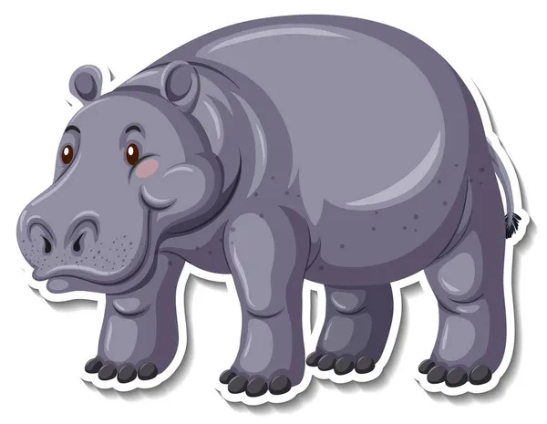 Hippopotamus Animal Selvagem Desenho Animado Etiqueta Ilustração —  Vetores de Stock