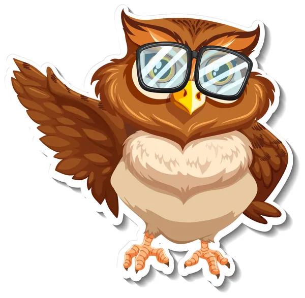 Hibou Oiseau Portant Des Lunettes Animal Dessin Animé Autocollant Illustration — Image vectorielle