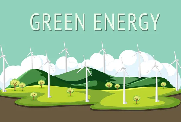 Energía Verde Generada Por Ilustración Del Aerogenerador — Vector de stock