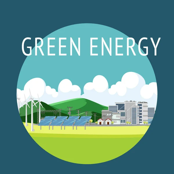 Zielona Energia Wytwarzana Przez Turbiny Wiatrowe Panele Słoneczne Ilustracja — Wektor stockowy