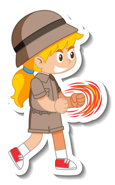 Illustrazione Dell Adesivo Del Personaggio Del Fumetto Della Bambina Scout — Vettoriale Stock