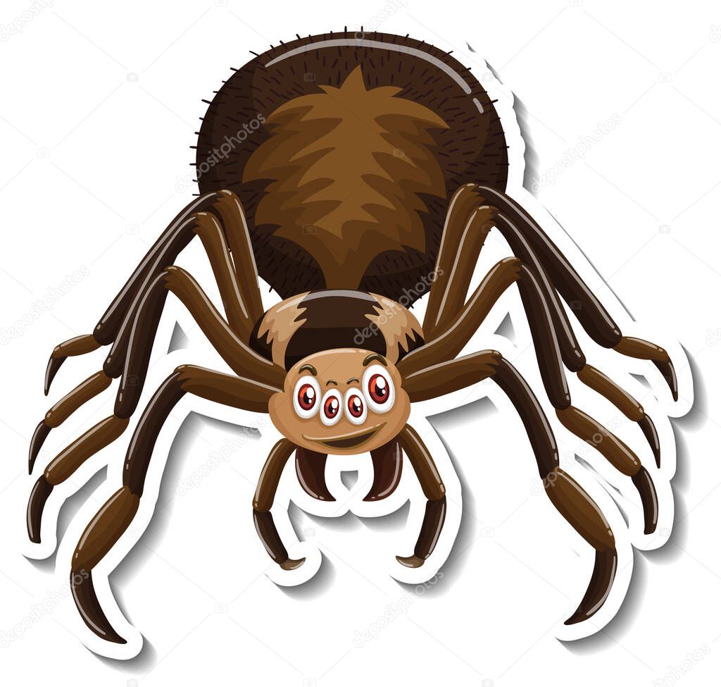 Wild spider cartoon sticker on white background illustration