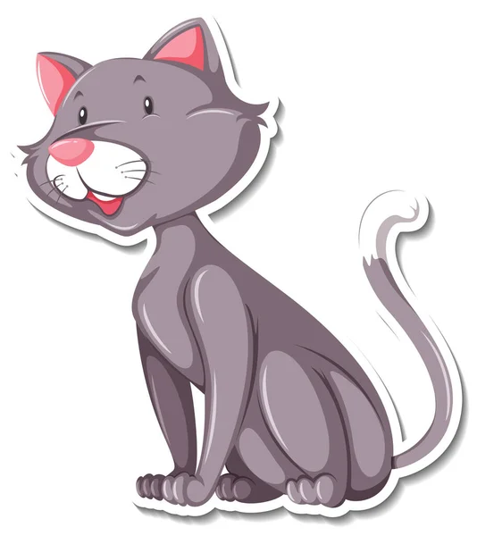 Gris Gato Animal Dibujos Animados Etiqueta Ilustración — Archivo Imágenes Vectoriales