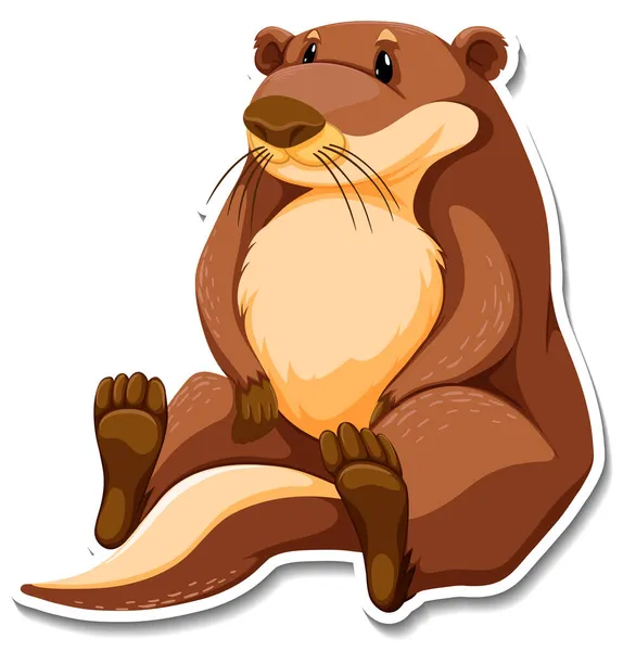 Cute Otter Wild Animal Cartoon Sticker Illustration — Stock Vector