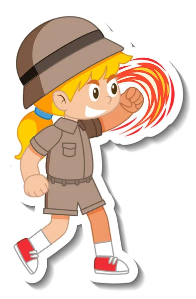 Kleine Mädchen Scout Cartoon Figur Aufkleber Illustration — Stockvektor