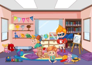 Çocuk resimli anaokulu iç tasarımı.