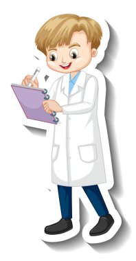 Bilim adamı çocuk çizgi film karakteri çıkartması.