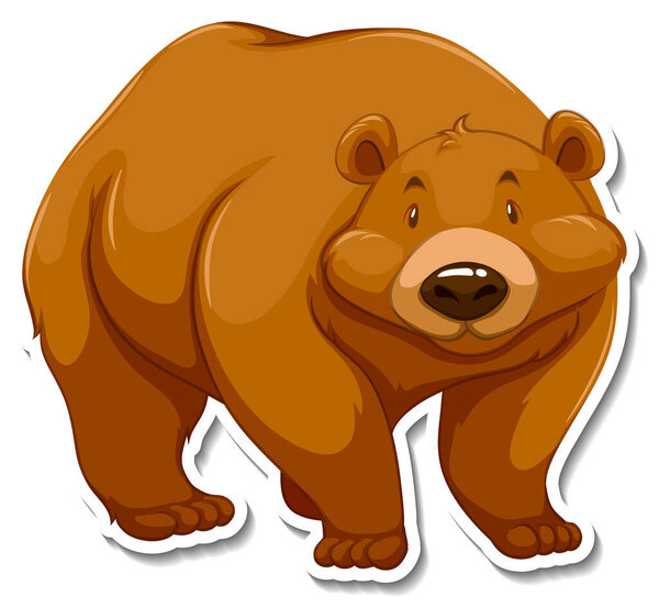 Grizzly bear cartoon character sticker illustration