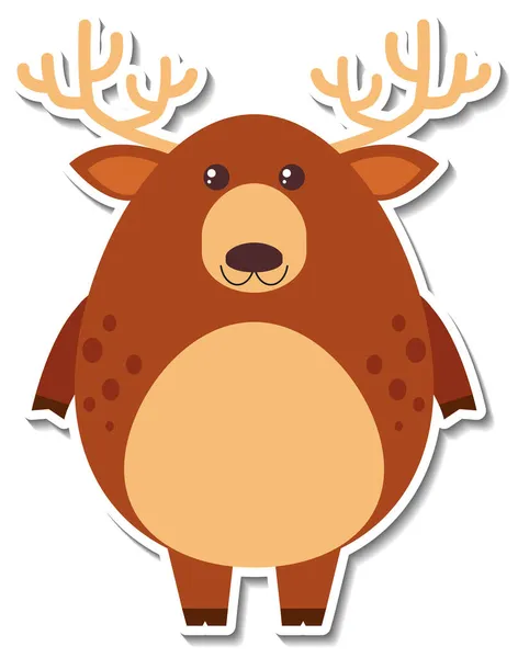 Chubby Deer Animal Cartoon Sticker Illustration — Stock Vector