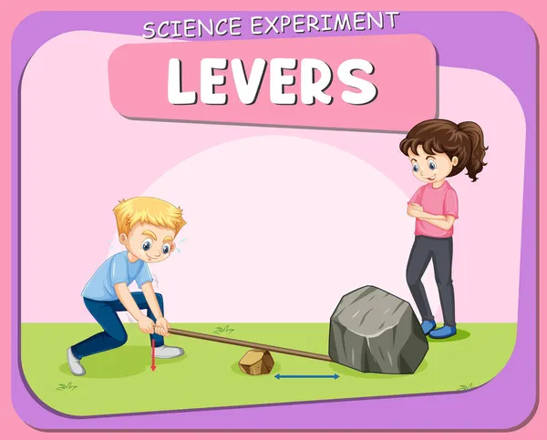Palancas Ciencia Experimento Cartel Con Niños Carácter Ilustración — Vector de stock