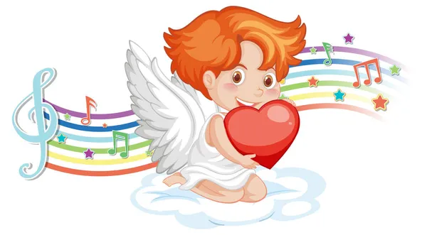 Personagem Anjo Cupido Com Símbolos Melodia Ilustração Arco Íris —  Vetores de Stock