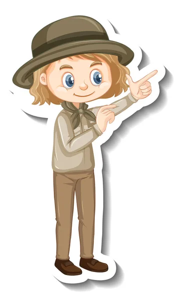 Mädchen Safari Outfit Cartoon Figur Aufkleber Illustration — Stockvektor