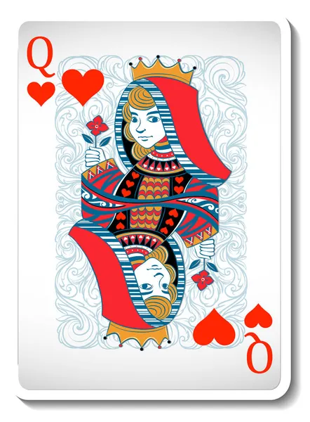 Queen Hearts Playing Card Isolated Illustration — Stock Vector