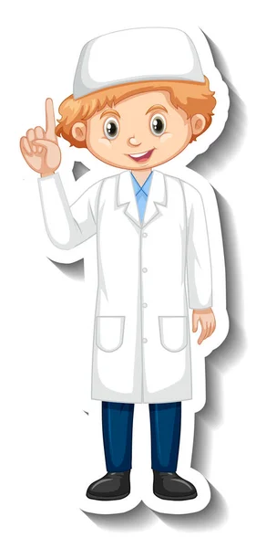 Wetenschapper Moslim Jongen Cartoon Karakter Sticker Illustratie — Stockvector