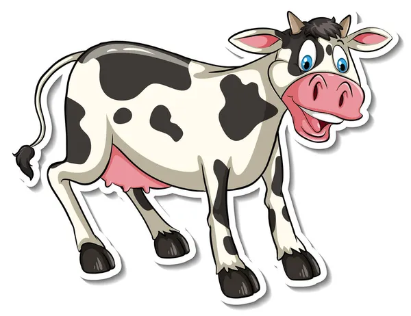Mucca Fattoria Animale Cartone Animato Adesivo Illustrazione — Vettoriale Stock