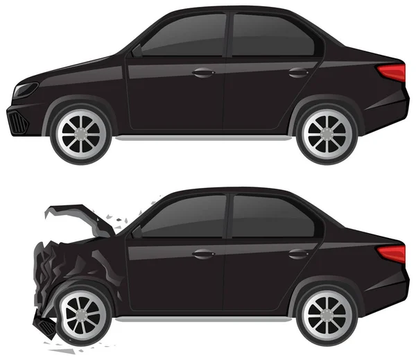 Czarny Samochód Sedan Wrak Samochodu Białym Tle Ilustracji — Wektor stockowy