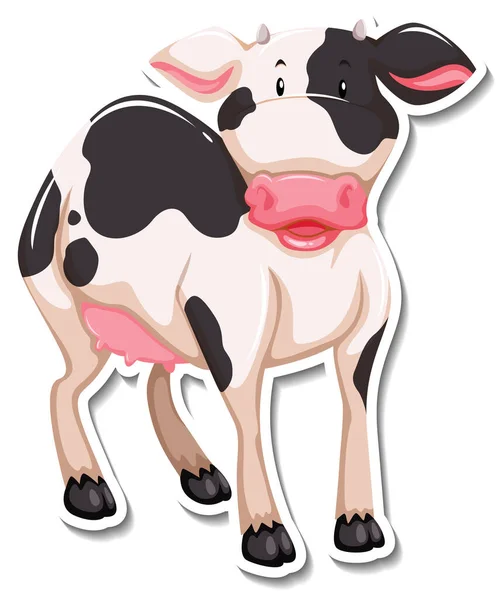 Koe Boerderij Dier Cartoon Sticker Illustratie — Stockvector