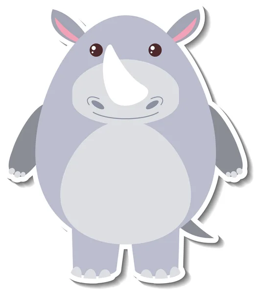 Adesivo Animato Animale Rinoceronte Paffuto Illustrazione — Vettoriale Stock