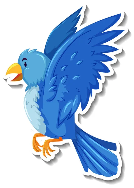Bonito Pássaro Azul Animal Desenho Animado Etiqueta Ilustração — Vetor de Stock