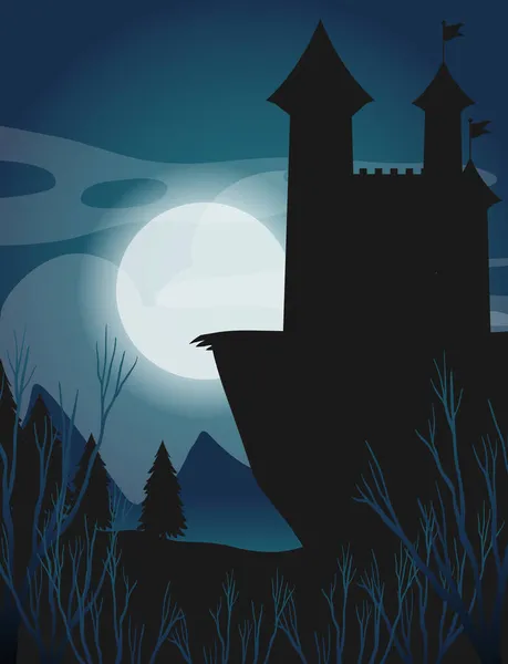 Gruselige Nacht Hintergrund Mit Vollmond Illustration — Stockvektor