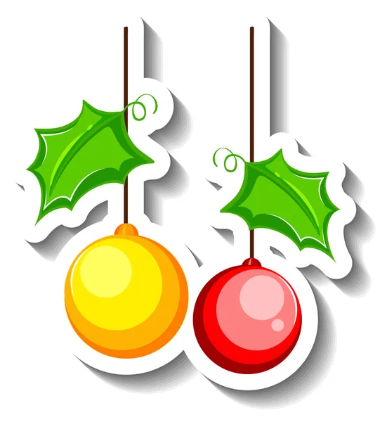 Navidad Bola Ornamento Dibujos Animados Etiqueta Engomada Ilustración — Vector de stock