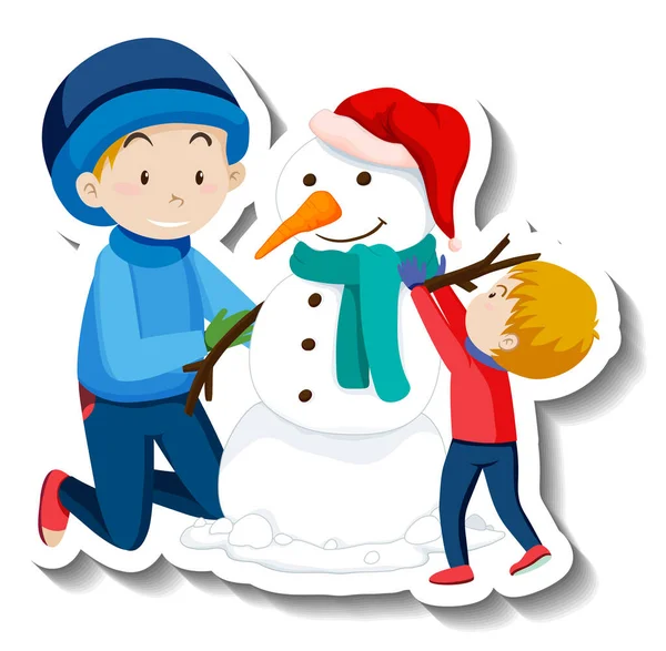 Children Building Snowman Together Illustration — Stock Vector