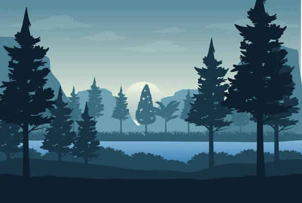 Silhouette Foresta Paesaggio Sfondo Illustrazione — Vettoriale Stock